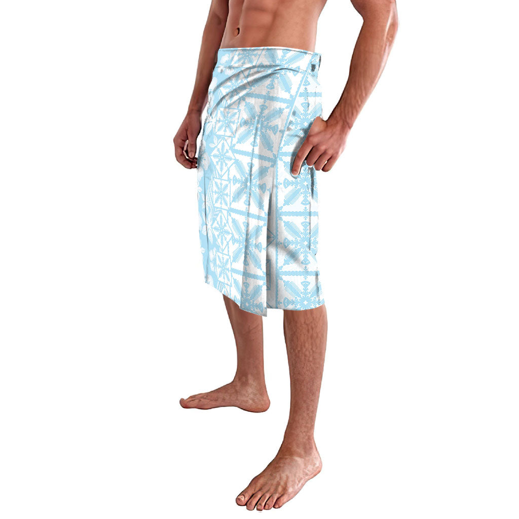 Pastel Blue Kahili Quilt Hawaii Lavalava Tropical Flower Seamless Half Style
