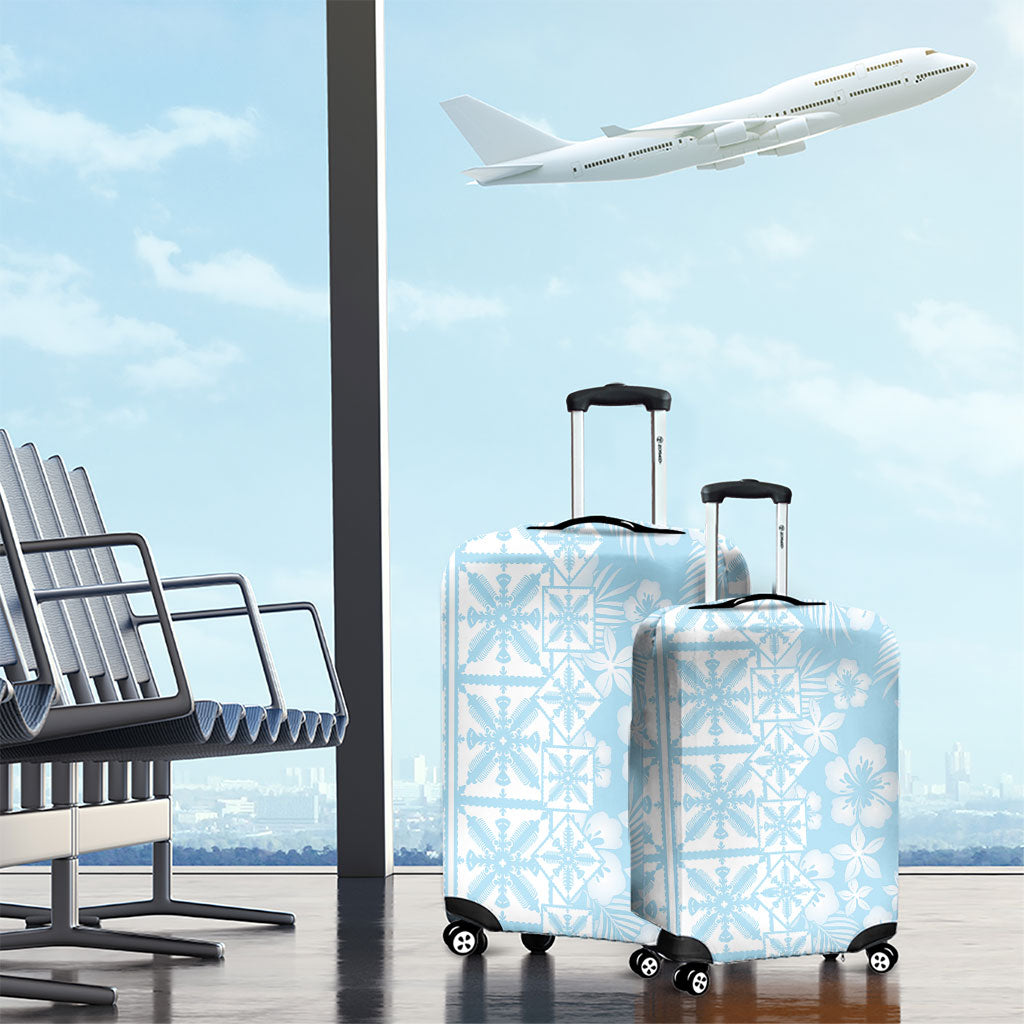 Pastel Blue Kahili Quilt Hawaii Luggage Cover Tropical Flower Seamless Half Style