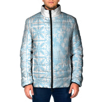 Pastel Blue Kahili Quilt Hawaii Padded Jacket Tropical Flower Seamless Half Style