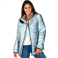 Pastel Blue Kahili Quilt Hawaii Padded Jacket Tropical Flower Seamless Half Style