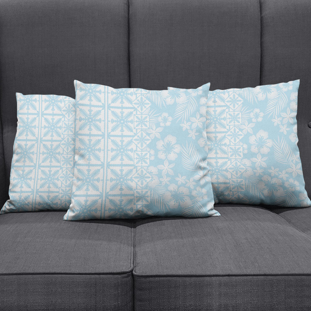 Pastel Blue Kahili Quilt Hawaii Pillow Cover Tropical Flower Seamless Half Style
