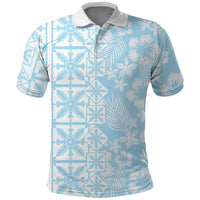 Pastel Blue Kahili Quilt Hawaii Polo Shirt Tropical Flower Seamless Half Style