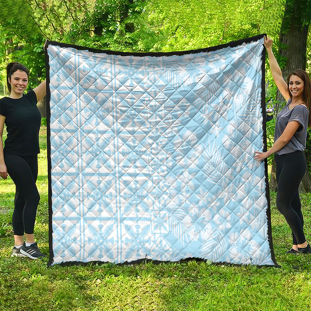 Pastel Blue Kahili Quilt Hawaii Quilt Tropical Flower Seamless Half Style