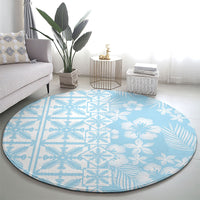 Pastel Blue Kahili Quilt Hawaii Round Carpet Tropical Flower Seamless Half Style