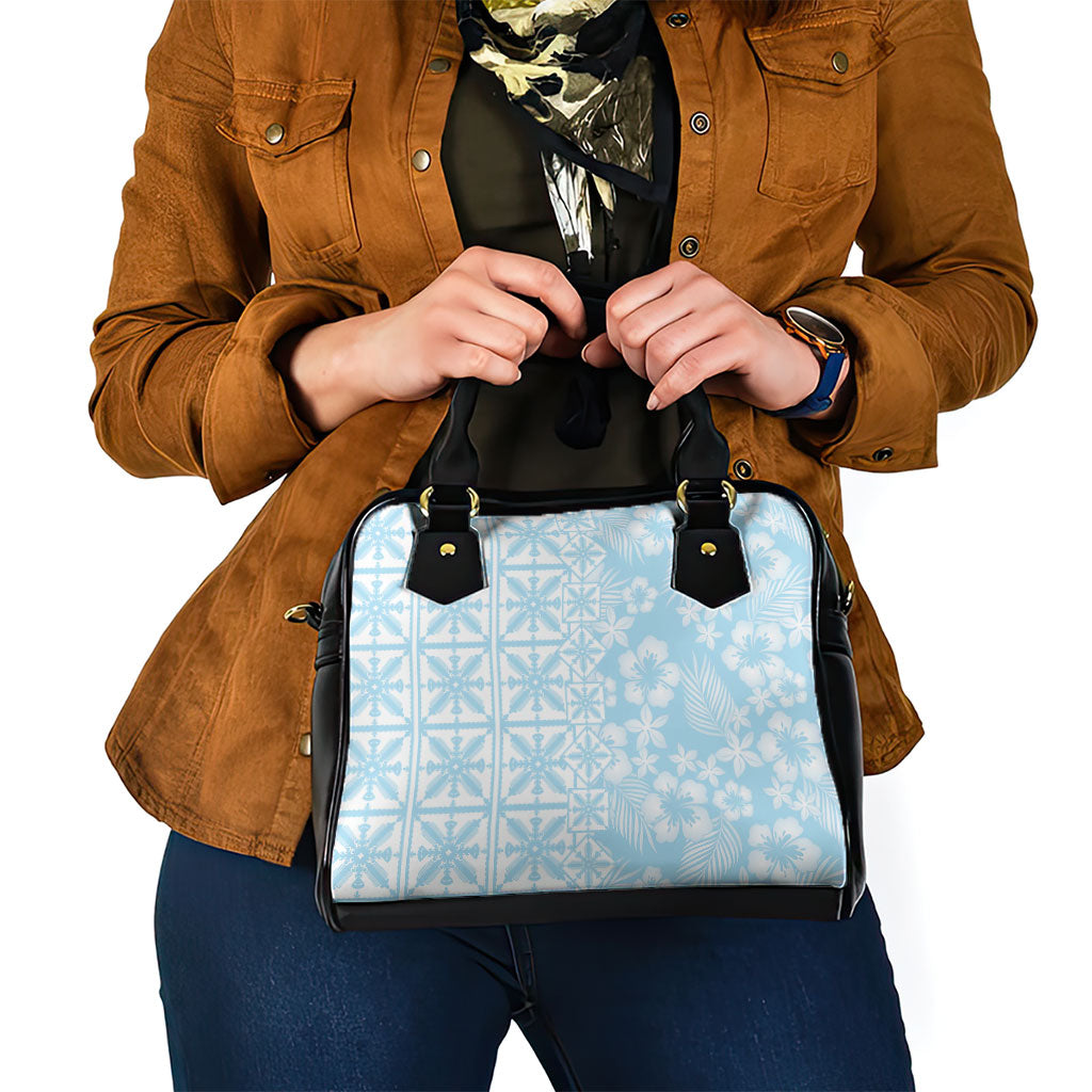 Pastel Blue Kahili Quilt Hawaii Shoulder Handbag Tropical Flower Seamless Half Style