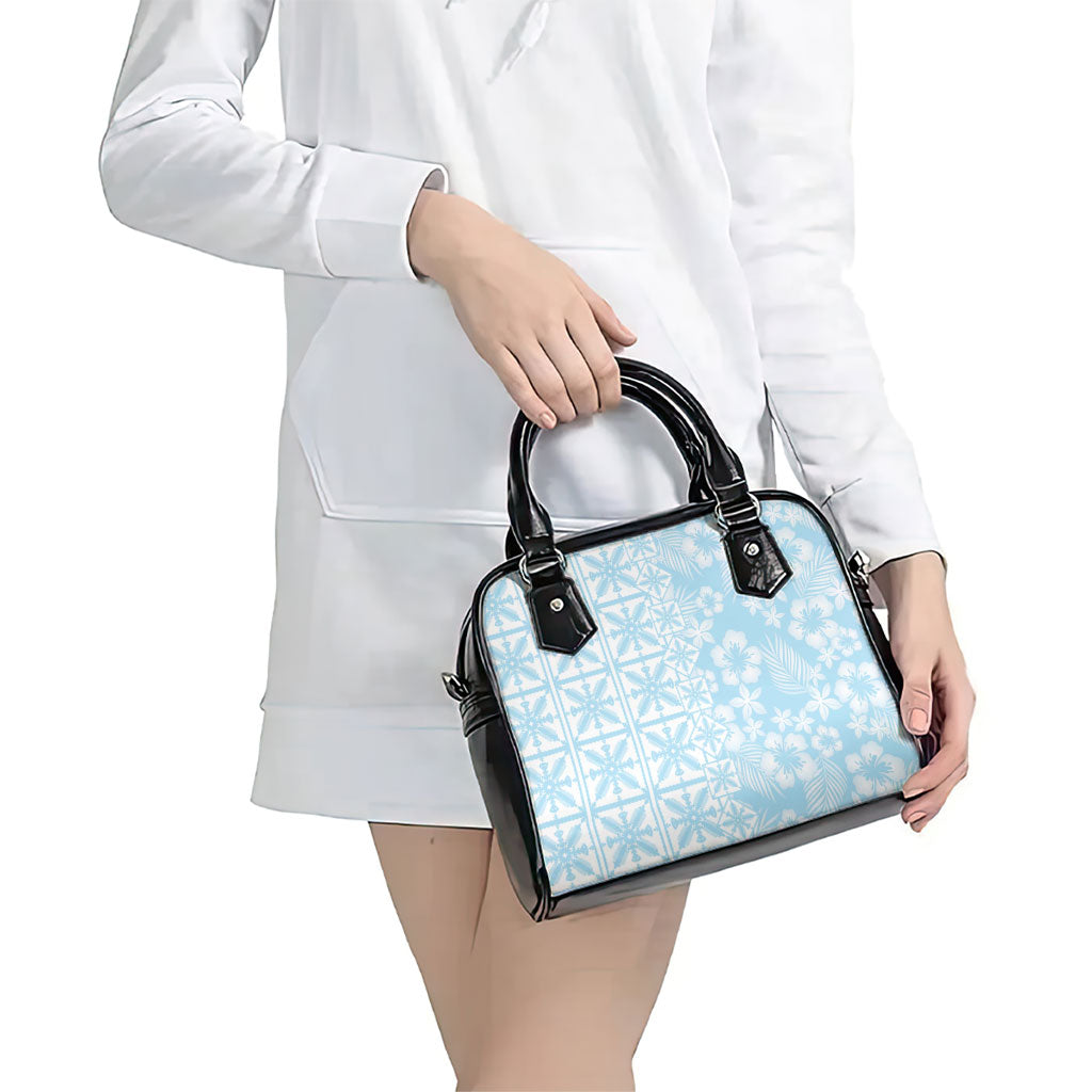 Pastel Blue Kahili Quilt Hawaii Shoulder Handbag Tropical Flower Seamless Half Style