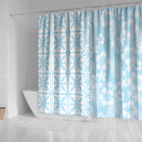 Pastel Blue Kahili Quilt Hawaii Shower Curtain Tropical Flower Seamless Half Style