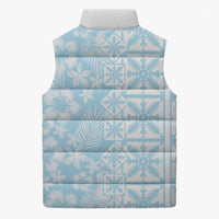 Pastel Blue Kahili Quilt Hawaii Sleeveless Puffer Jacket Tropical Flower Seamless Half Style