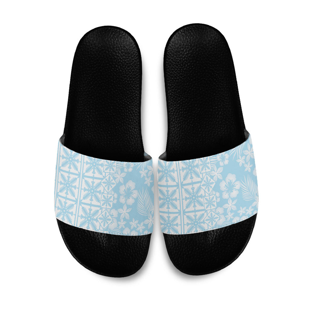 Pastel Blue Kahili Quilt Hawaii Slide Sandals Tropical Flower Seamless Half Style
