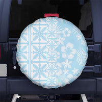 Pastel Blue Kahili Quilt Hawaii Spare Tire Cover Tropical Flower Seamless Half Style
