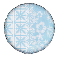 Pastel Blue Kahili Quilt Hawaii Spare Tire Cover Tropical Flower Seamless Half Style