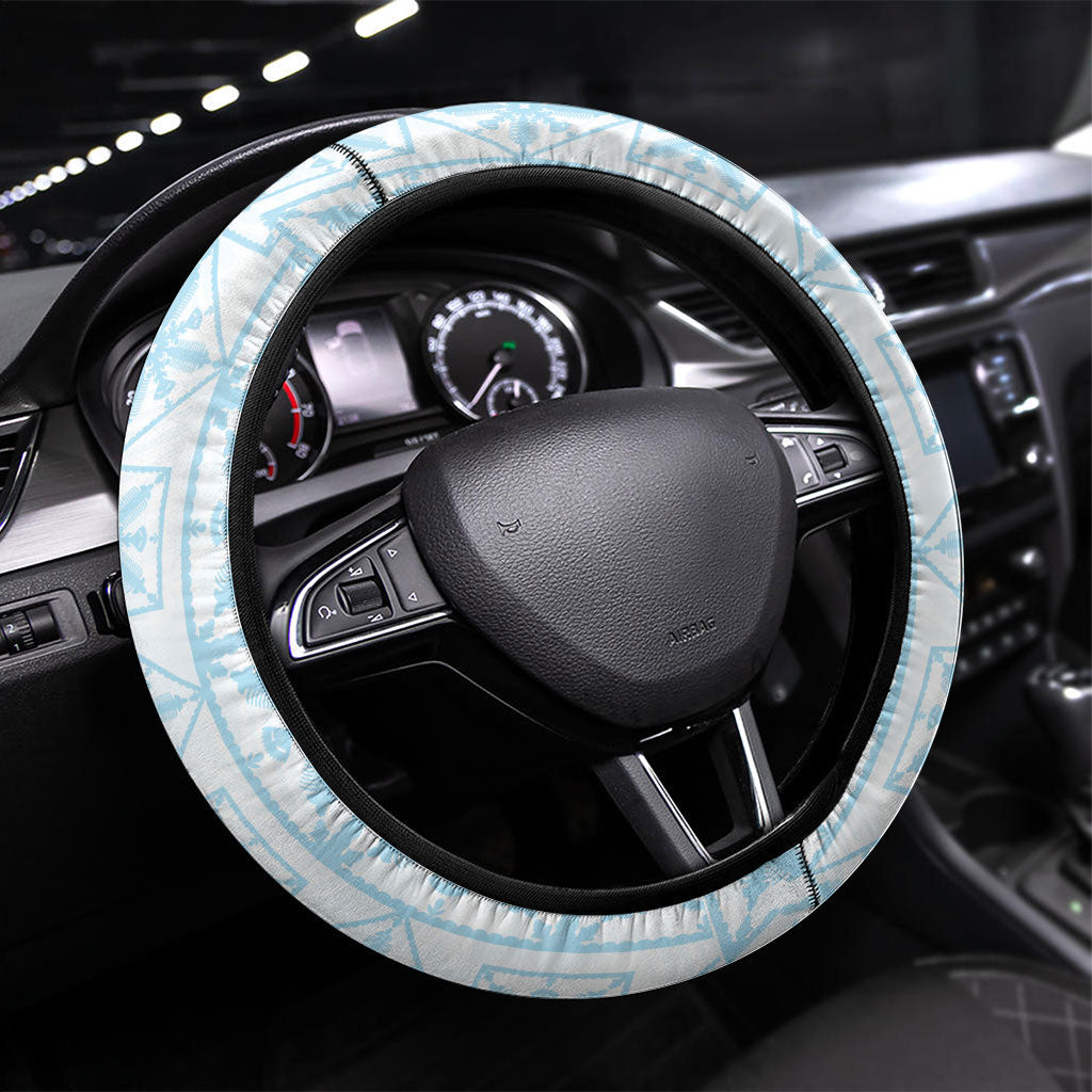 Pastel Blue Kahili Quilt Hawaii Steering Wheel Cover Tropical Flower Seamless Half Style LT14 Universal Fit Blue - Polynesian Pride