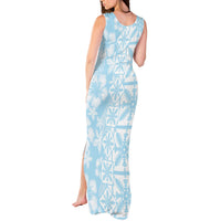 Pastel Blue Kahili Quilt Hawaii Tank Maxi Dress Tropical Flower Seamless Half Style