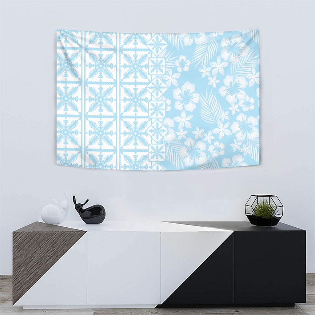 Pastel Blue Kahili Quilt Hawaii Tapestry Tropical Flower Seamless Half Style
