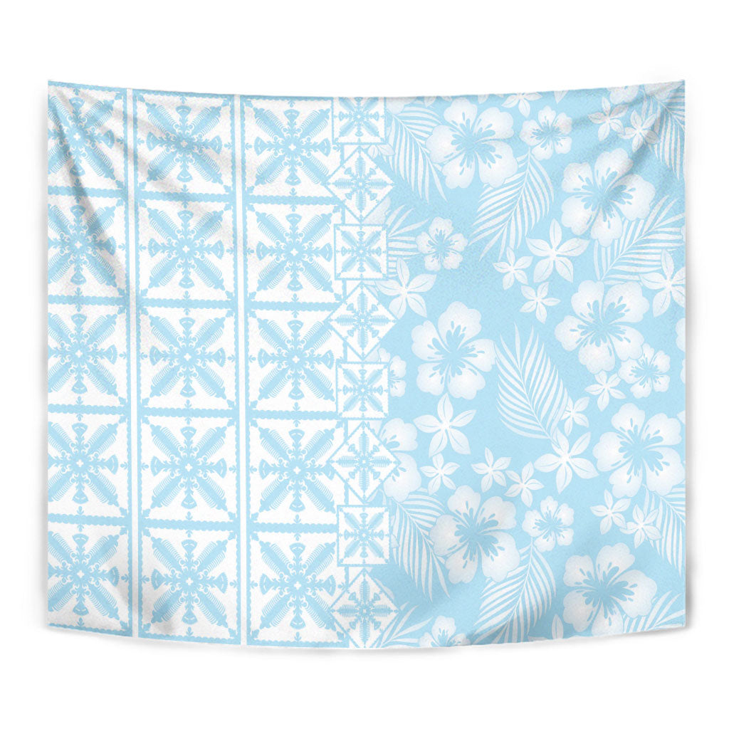 Pastel Blue Kahili Quilt Hawaii Tapestry Tropical Flower Seamless Half Style