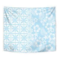 Pastel Blue Kahili Quilt Hawaii Tapestry Tropical Flower Seamless Half Style