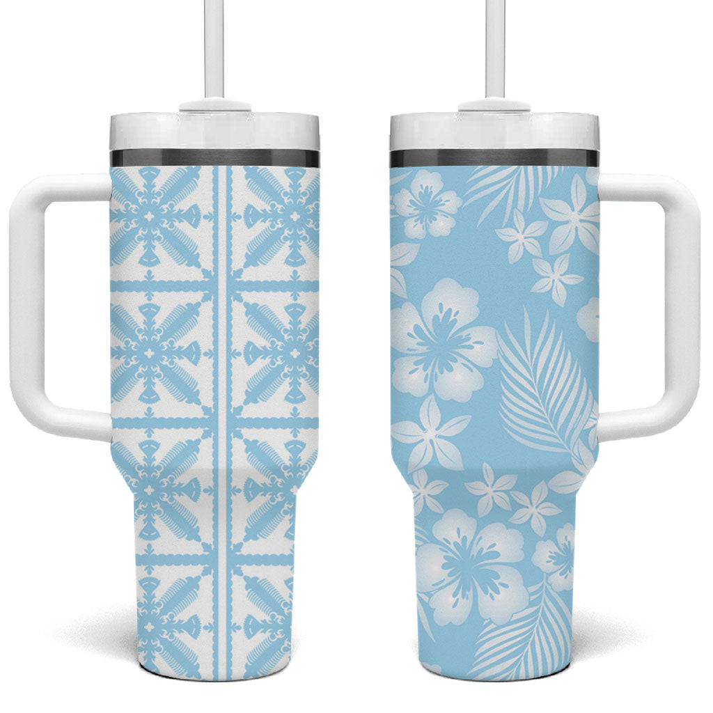 Pastel Blue Kahili Quilt Hawaii Tumbler With Handle Tropical Flower Seamless Half Style