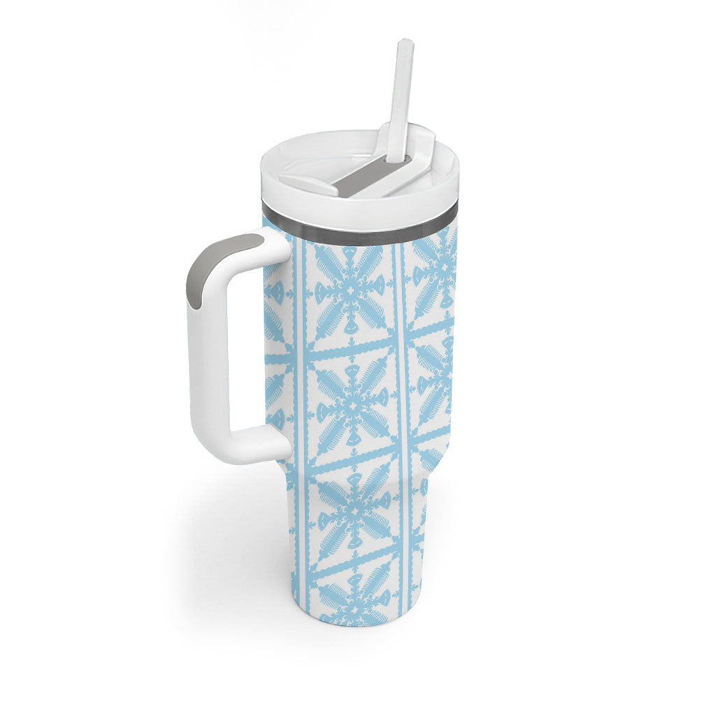 Pastel Blue Kahili Quilt Hawaii Tumbler With Handle Tropical Flower Seamless Half Style