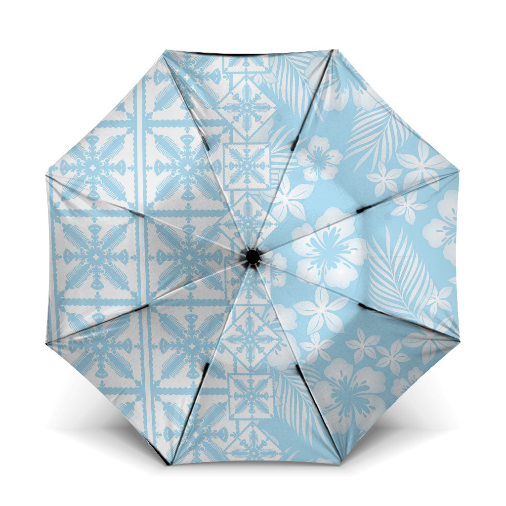 Pastel Blue Kahili Quilt Hawaii Umbrella Tropical Flower Seamless Half Style LT14 One Size Folded 11.42 inch Opened Diameter 37.4 inch Blue - Polynesian Pride