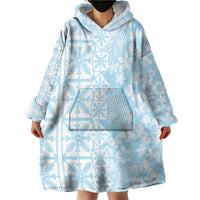 Pastel Blue Kahili Quilt Hawaii Wearable Blanket Hoodie Tropical Flower Seamless Half Style