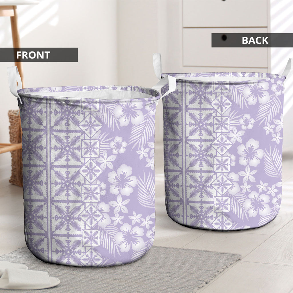 Pastel Purple Kahili Quilt Hawaii Laundry Basket Tropical Flower Seamless Half Style