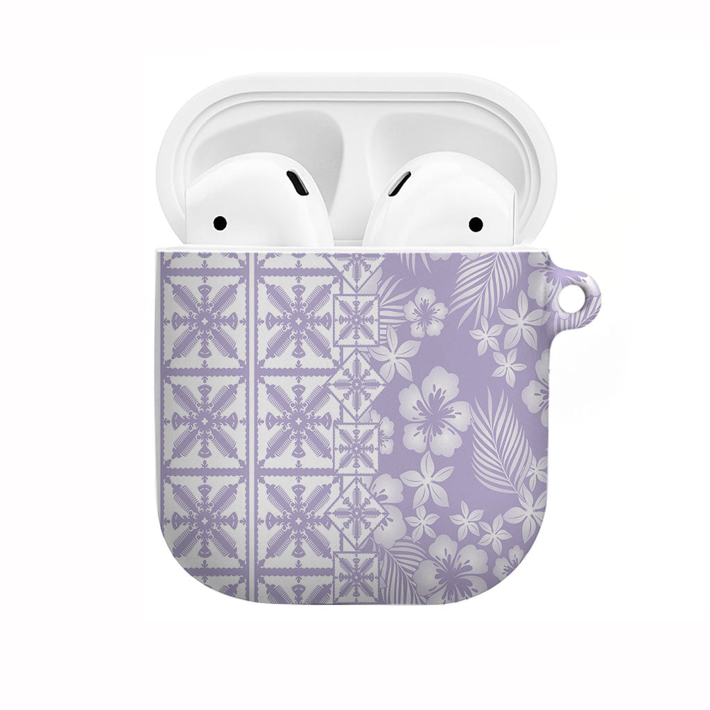 Pastel Purple Kahili Quilt Hawaii AirPods Case Tropical Flower Seamless Half Style