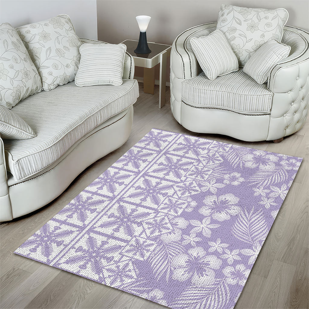 Pastel Purple Kahili Quilt Hawaii Area Rug Tropical Flower Seamless Half Style