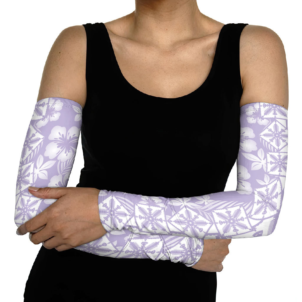Pastel Purple Kahili Quilt Hawaii Arm Sleeves Tropical Flower Seamless Half Style