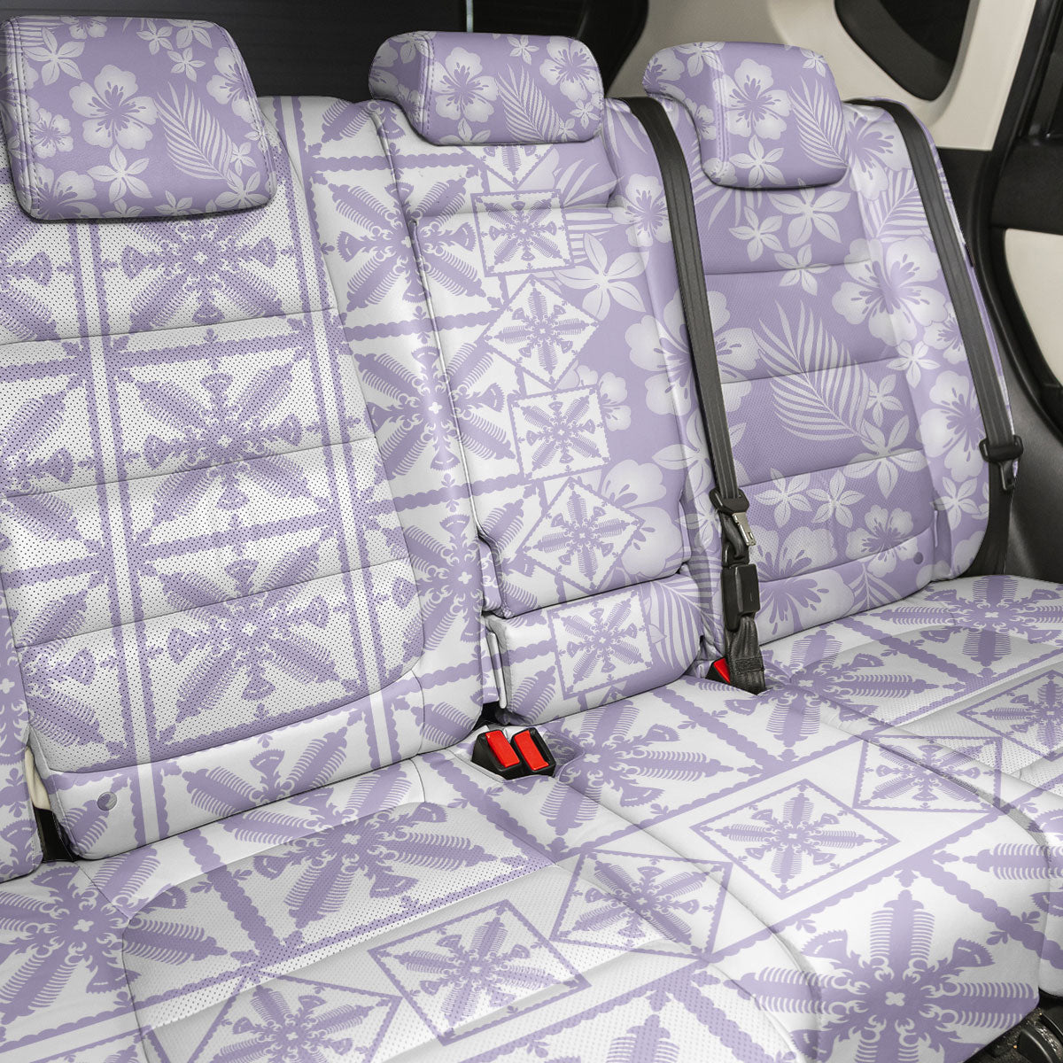 Pastel Purple Kahili Quilt Hawaii Back Car Seat Cover Tropical Flower Seamless Half Style