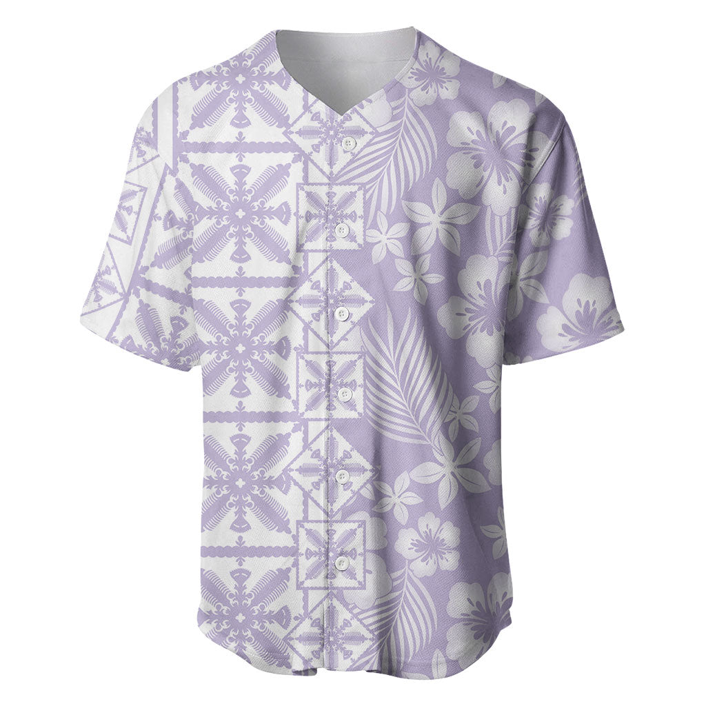 Pastel Purple Kahili Quilt Hawaii Baseball Jersey Tropical Flower Seamless Half Style LT14 Purple - Polynesian Pride