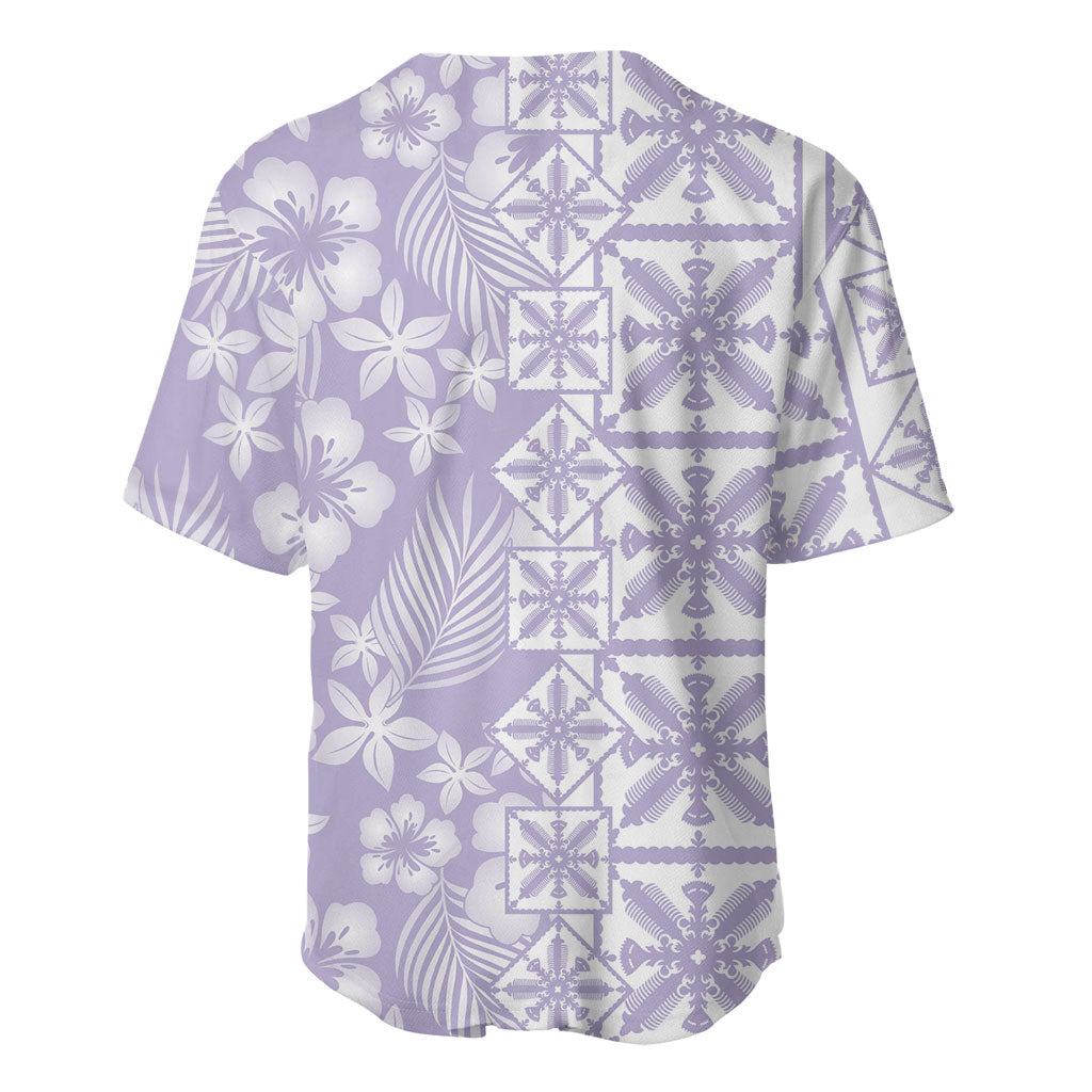 Pastel Purple Kahili Quilt Hawaii Baseball Jersey Tropical Flower Seamless Half Style