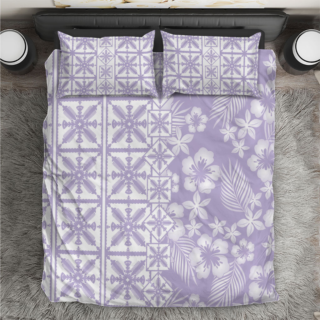 Pastel Purple Kahili Quilt Hawaii Bedding Set Tropical Flower Seamless Half Style