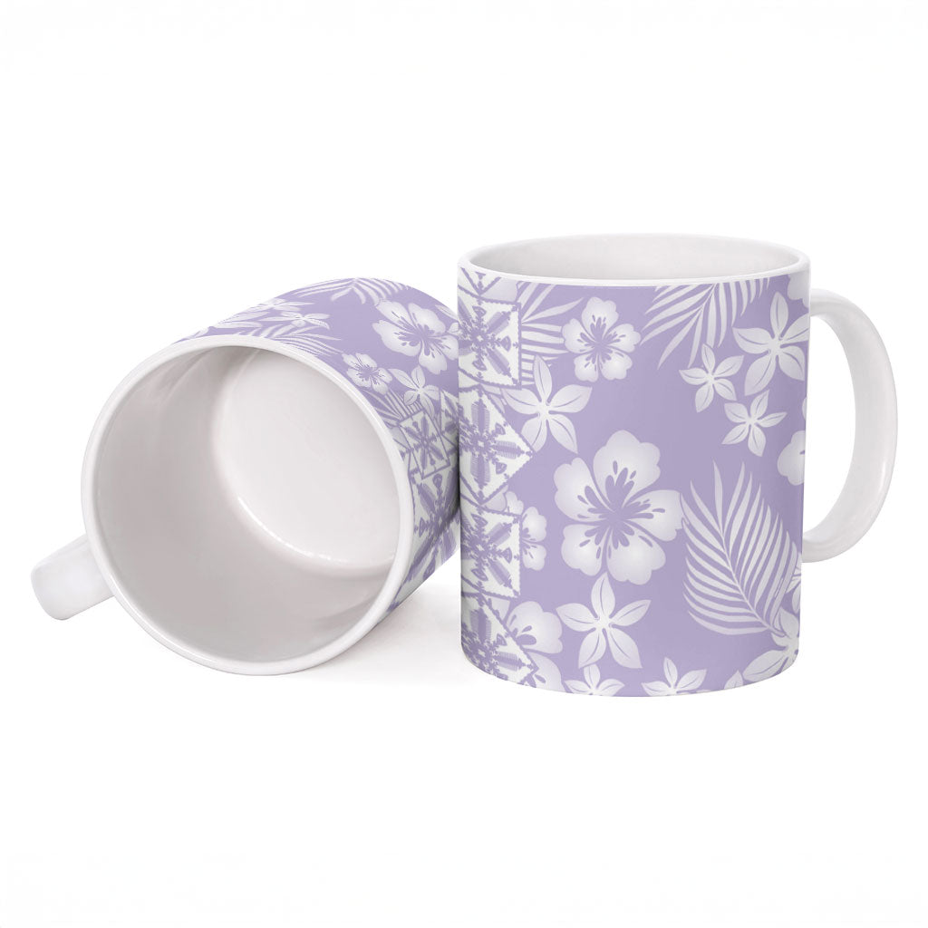 Pastel Purple Kahili Quilt Hawaii Ceramic Mug Tropical Flower Seamless Half Style