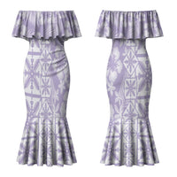 Pastel Purple Kahili Quilt Hawaii Couples Matching Mermaid Dress and Long Sleeve Button Shirt Tropical Flower Seamless Half Style LT14 - Polynesian Pride