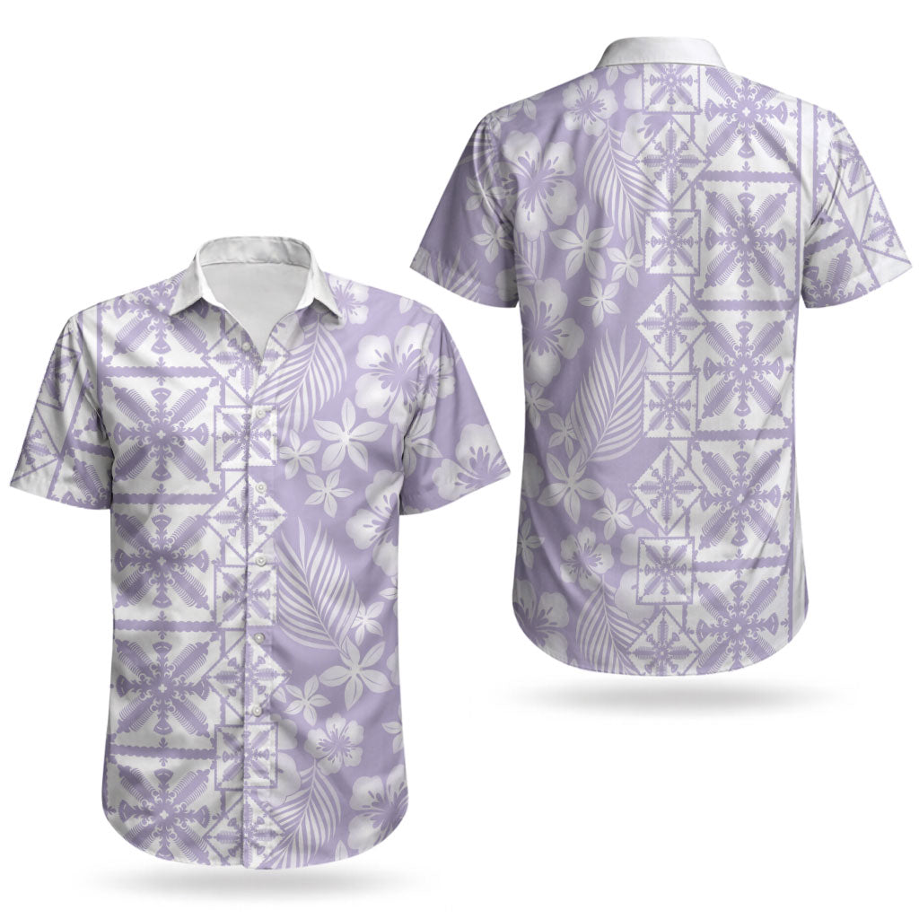 Pastel Purple Kahili Quilt Hawaii Couples Matching Off Shoulder Short Dress and Hawaiian Shirt Tropical Flower Seamless Half Style LT14 - Polynesian Pride