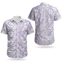 Pastel Purple Kahili Quilt Hawaii Couples Matching Off Shoulder Short Dress and Hawaiian Shirt Tropical Flower Seamless Half Style LT14 - Polynesian Pride
