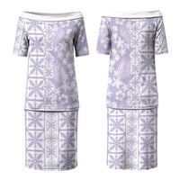 Pastel Purple Kahili Quilt Hawaii Couples Matching Puletasi and Long Sleeve Button Shirt Tropical Flower Seamless Half Style LT14 - Polynesian Pride