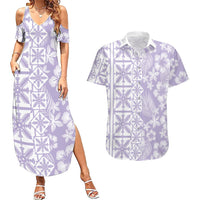 Pastel Purple Kahili Quilt Hawaii Couples Matching Summer Maxi Dress and Hawaiian Shirt Tropical Flower Seamless Half Style