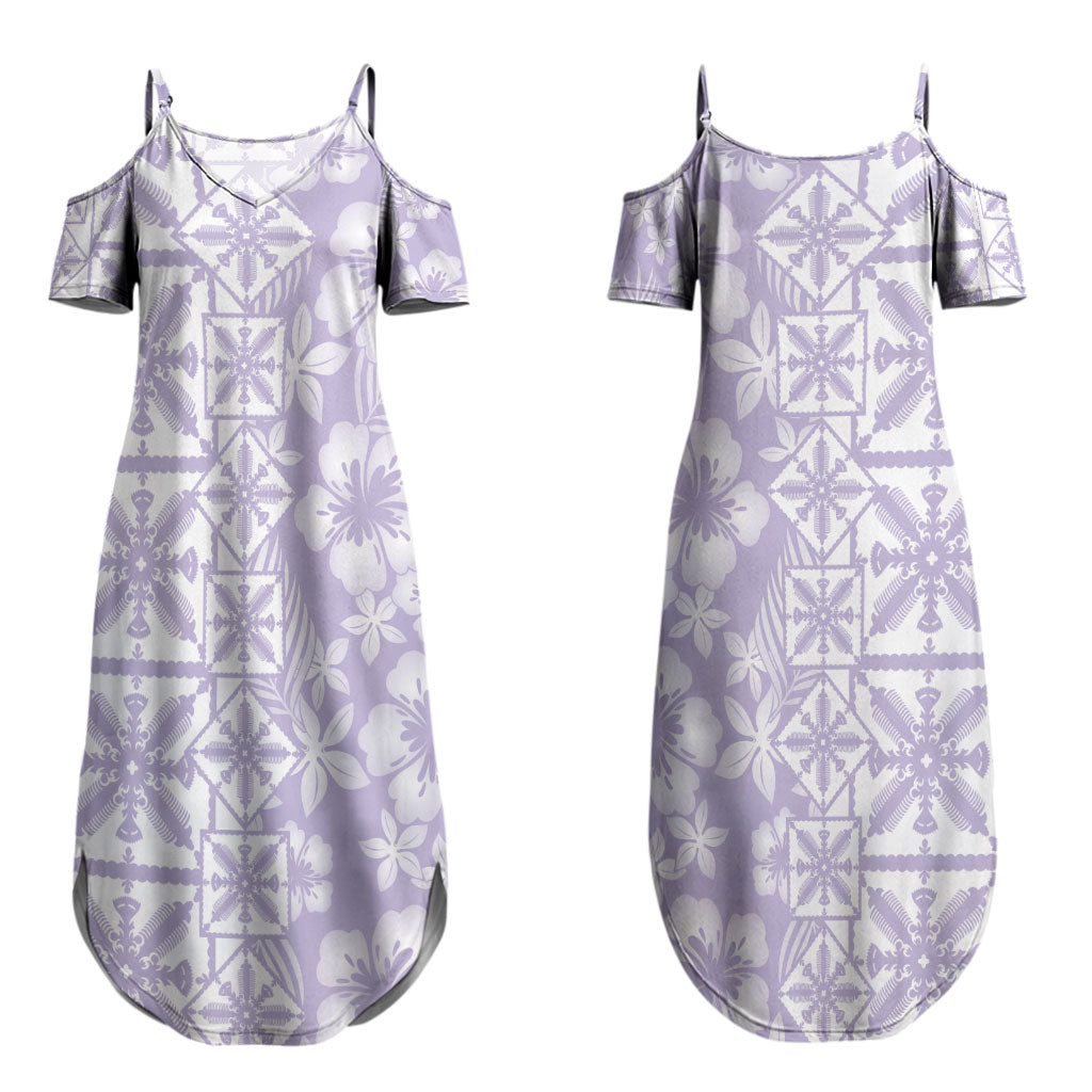 Pastel Purple Kahili Quilt Hawaii Couples Matching Summer Maxi Dress and Hawaiian Shirt Tropical Flower Seamless Half Style LT14 - Polynesian Pride