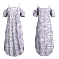 Pastel Purple Kahili Quilt Hawaii Couples Matching Summer Maxi Dress and Long Sleeve Button Shirt Tropical Flower Seamless Half Style LT14 - Polynesian Pride
