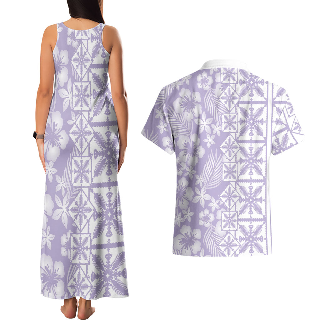 Pastel Purple Kahili Quilt Hawaii Couples Matching Tank Maxi Dress and Hawaiian Shirt Tropical Flower Seamless Half Style