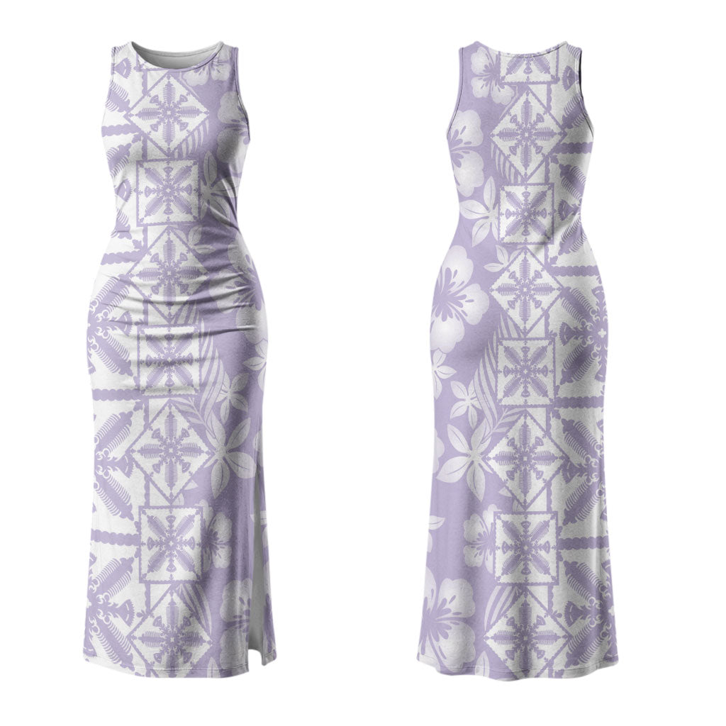 Pastel Purple Kahili Quilt Hawaii Couples Matching Tank Maxi Dress and Hawaiian Shirt Tropical Flower Seamless Half Style LT14 - Polynesian Pride