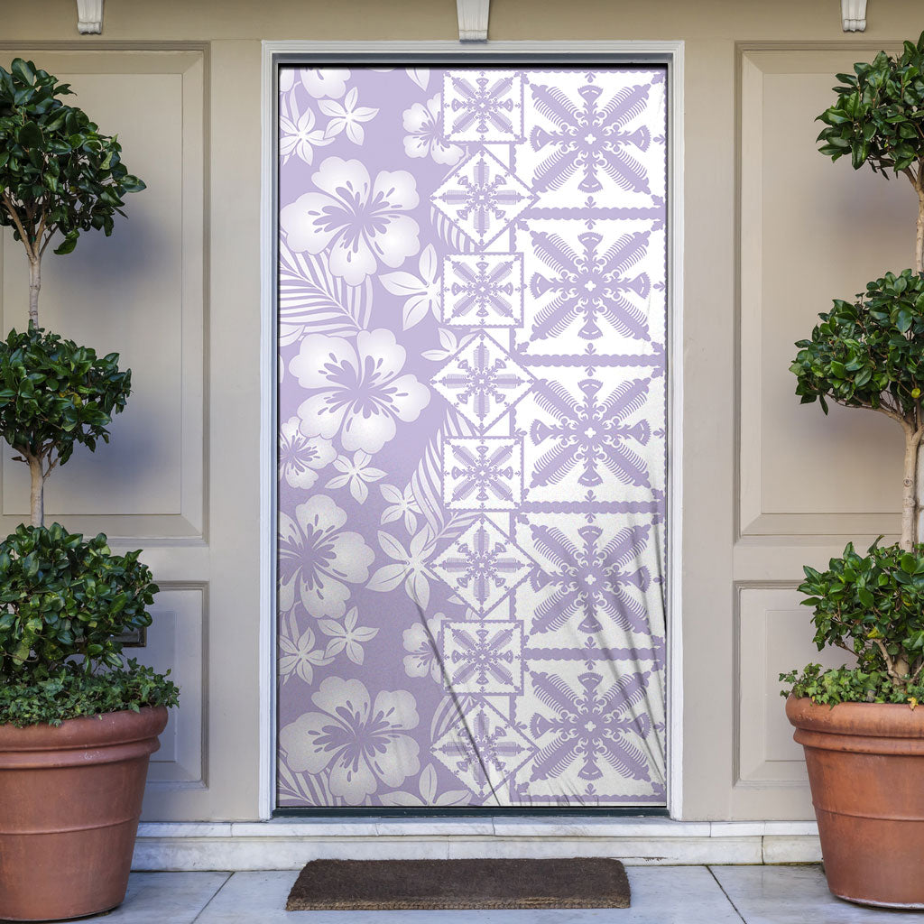 Pastel Purple Kahili Quilt Hawaii Door Cover Tropical Flower Seamless Half Style