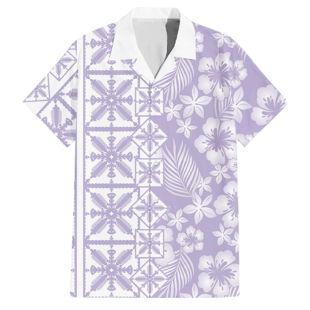 Pastel Purple Kahili Quilt Hawaii Family Matching Long Sleeve Bodycon Dress and Hawaiian Shirt Tropical Flower Seamless Half Style