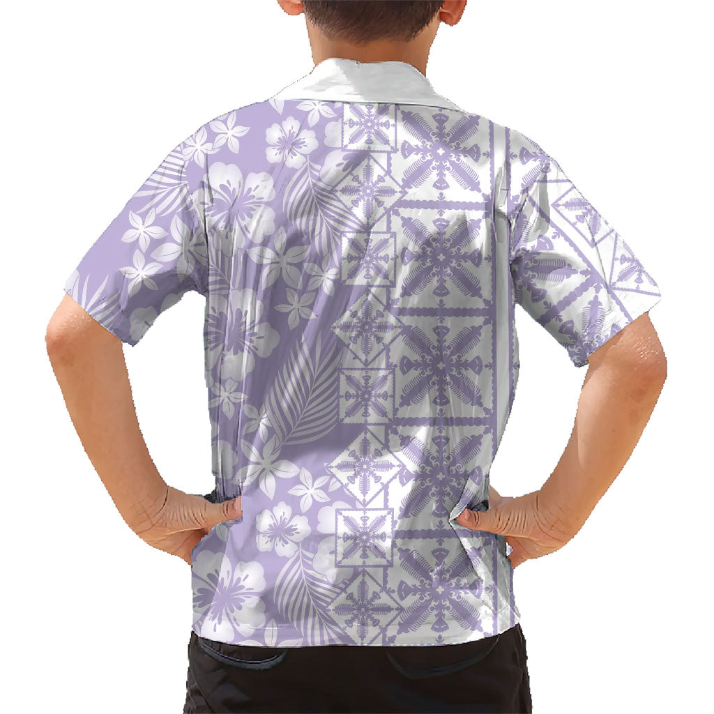 Pastel Purple Kahili Quilt Hawaii Family Matching Off The Shoulder Long Sleeve Dress and Hawaiian Shirt Tropical Flower Seamless Half Style