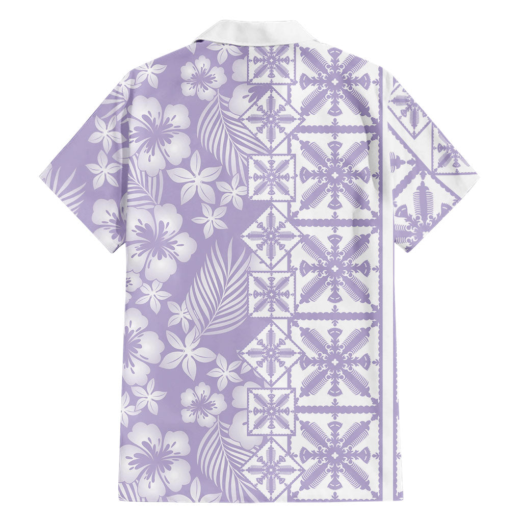 Pastel Purple Kahili Quilt Hawaii Family Matching Off The Shoulder Long Sleeve Dress and Hawaiian Shirt Tropical Flower Seamless Half Style