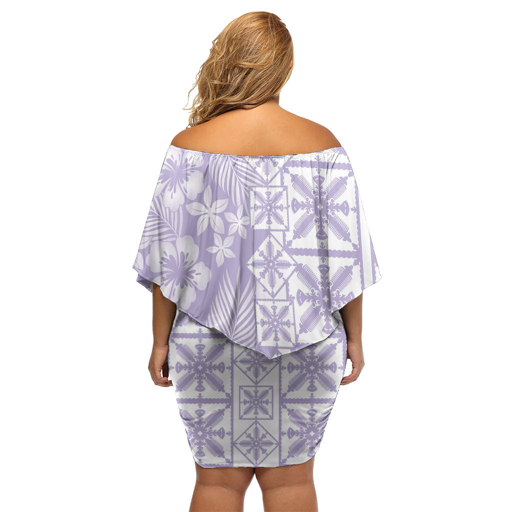 Pastel Purple Kahili Quilt Hawaii Family Matching Off Shoulder Short Dress and Hawaiian Shirt Tropical Flower Seamless Half Style
