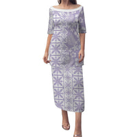 Pastel Purple Kahili Quilt Hawaii Family Matching Puletasi and Hawaiian Shirt Tropical Flower Seamless Half Style