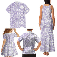 Pastel Purple Kahili Quilt Hawaii Family Matching Tank Maxi Dress and Hawaiian Shirt Tropical Flower Seamless Half Style