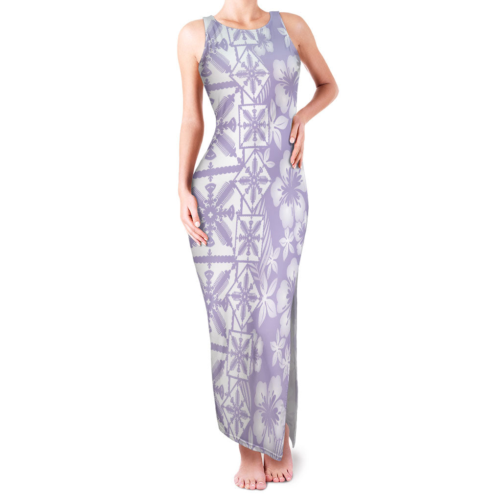 Pastel Purple Kahili Quilt Hawaii Family Matching Tank Maxi Dress and Hawaiian Shirt Tropical Flower Seamless Half Style